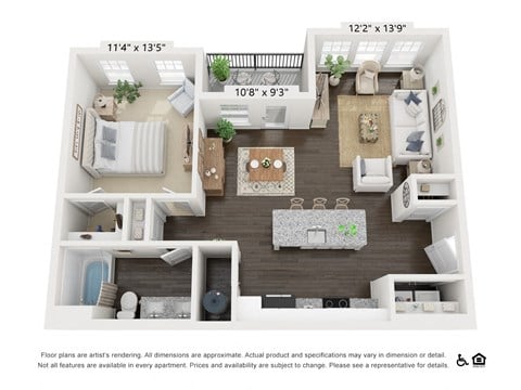 Floor plan for 1 bed, 1 bath, 791 sqft